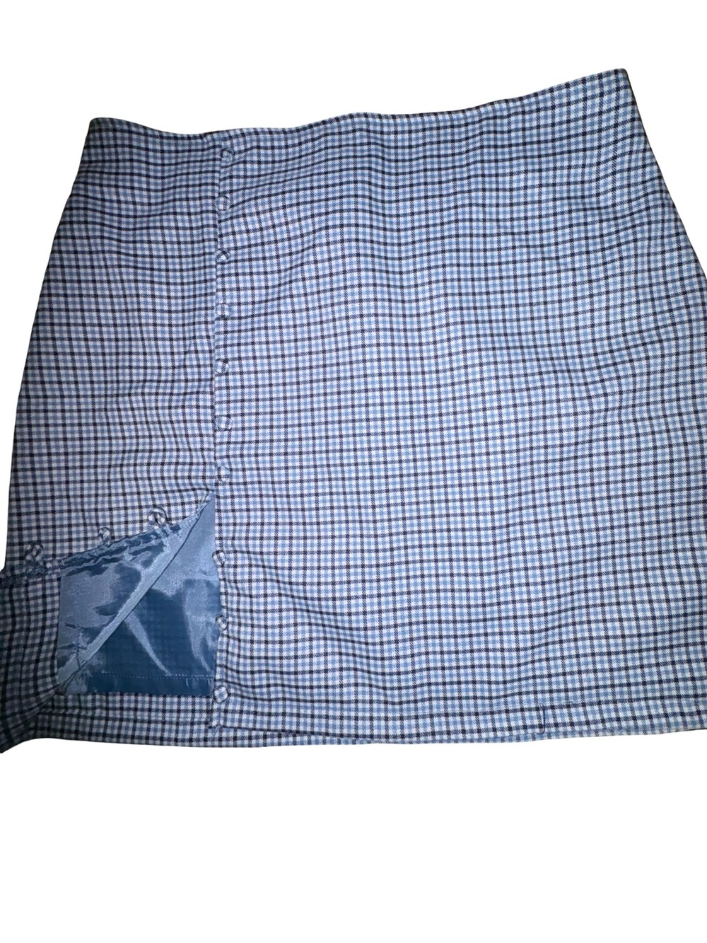 Blue Rain Plaid Faux-Button Front Slit Mini Skirt Black Blue White - Size L
